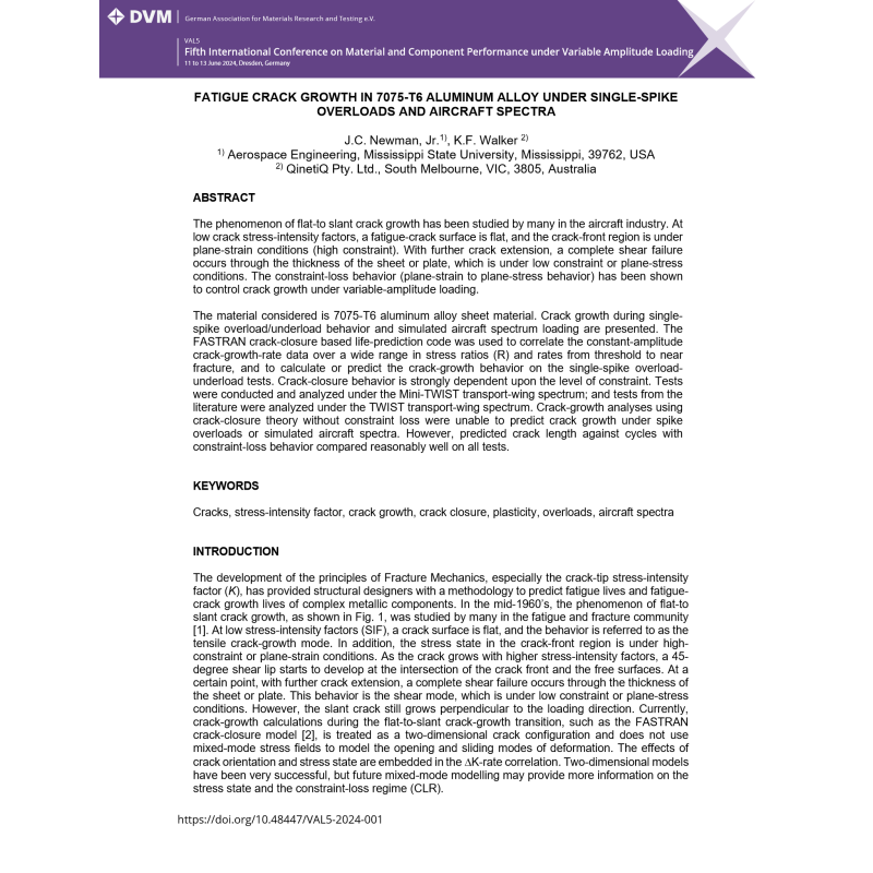 Fatigue Crack Growth in 7075-T6 Aluminum Alloy under Single-Spike…