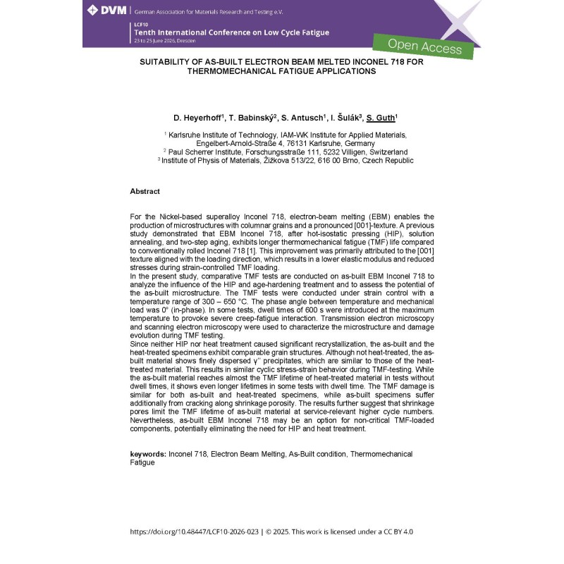 Suitability of As-Built Electron Beam Melted Inconel 718 for…